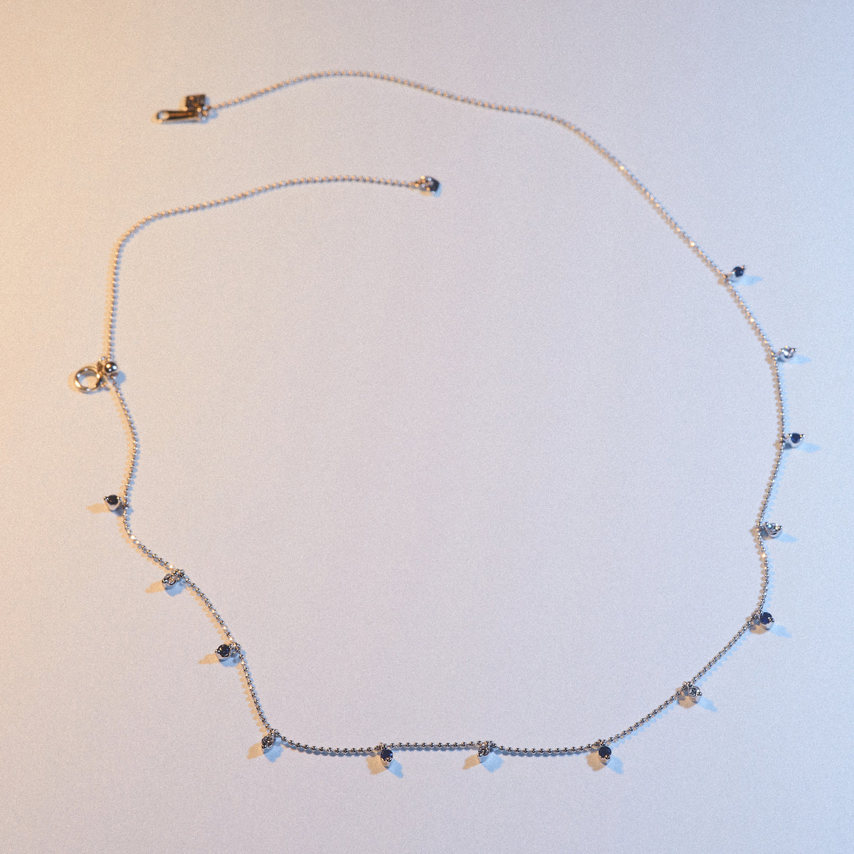 Vivara Lab Sapphire and Lab Diamond Necklace Set in 9K White Gold
