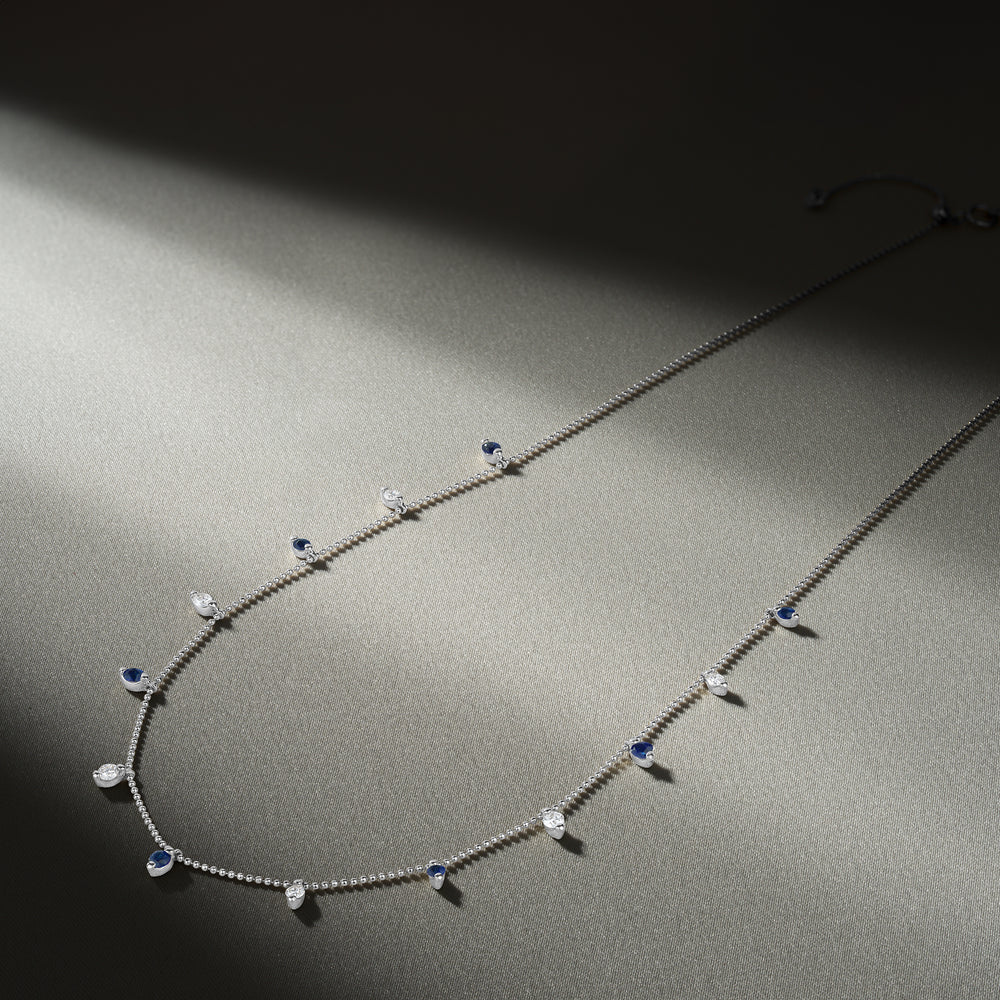 Vivara Lab Sapphire and Lab Diamond Necklace Set in 9K White Gold