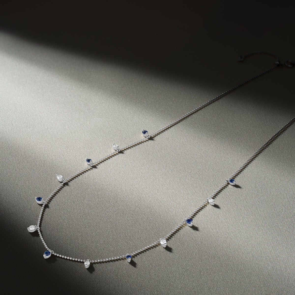 Vivara Lab Sapphire and Lab Diamond Necklace Set in 9K White Gold