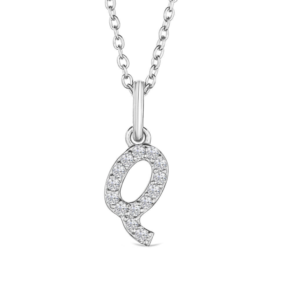 Love Letter Initial Q Lab Diamond Necklace set in 925 Sterling Silver
