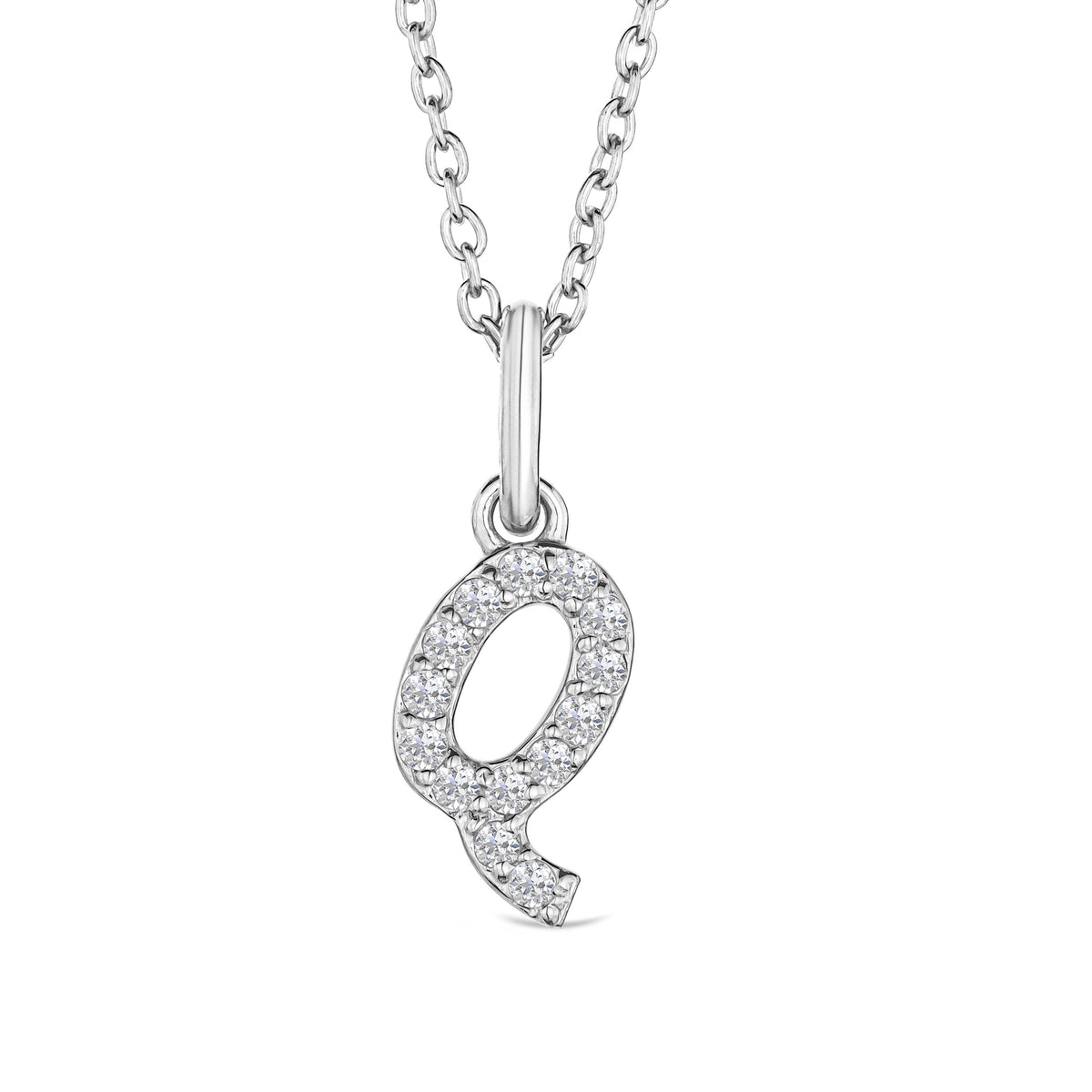 Love Letter Initial Q Lab Diamond Necklace set in 925 Sterling Silver