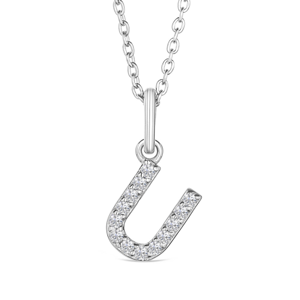 Love Letter Initial U Lab Diamond Necklace set in 925 Sterling Silver
