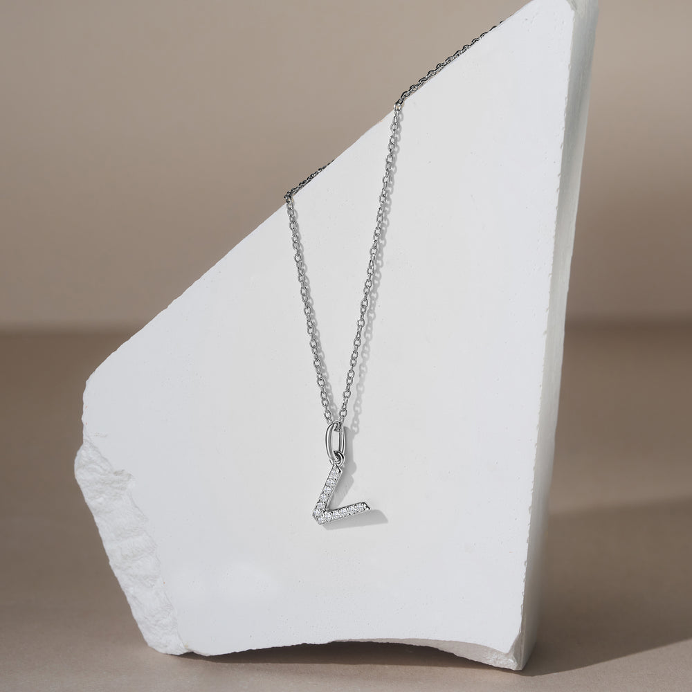 Love Letter Initial V Lab Diamond Necklace set in 925 Sterling Silver