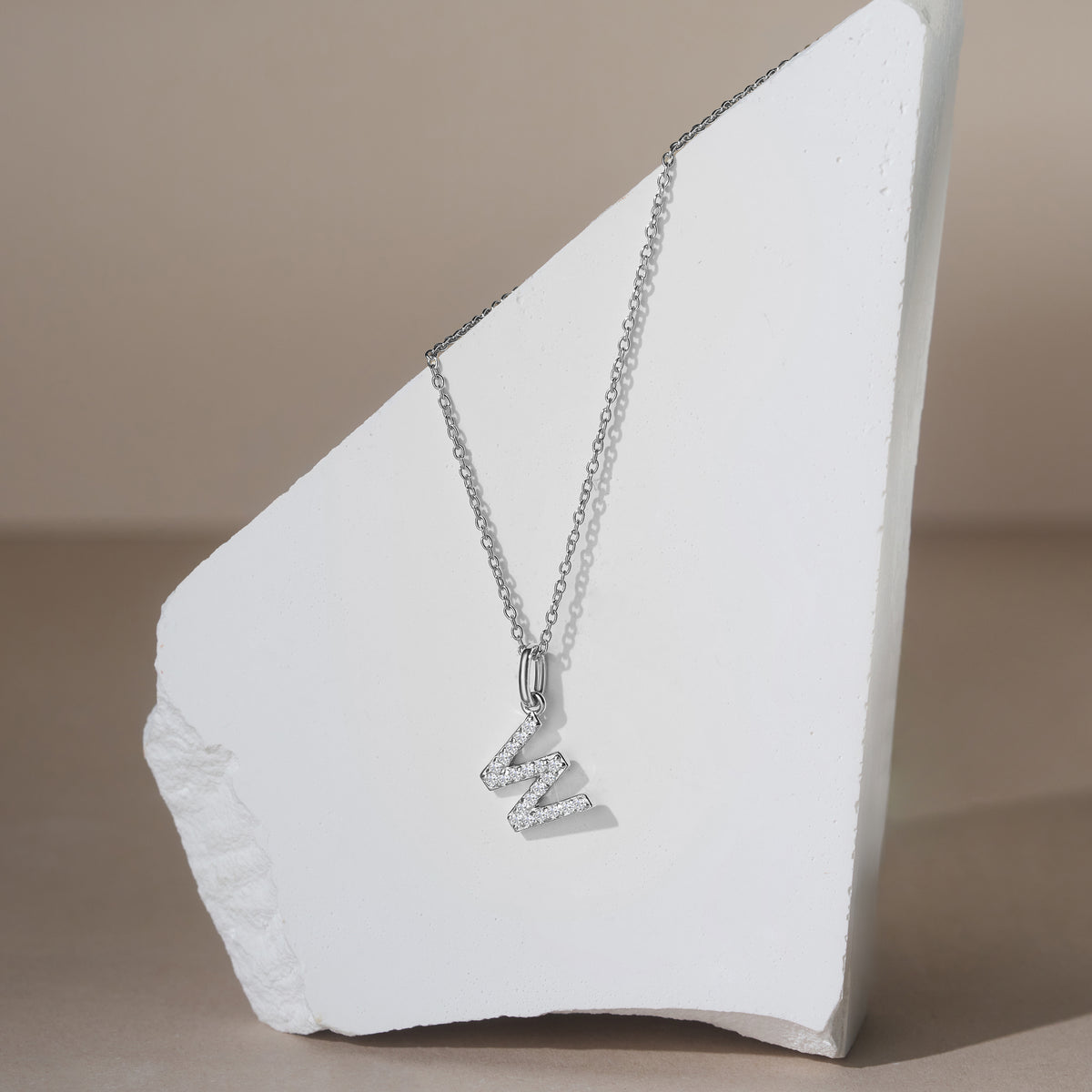 Love Letter Initial W Lab Diamond Necklace set in 925 Sterling Silver