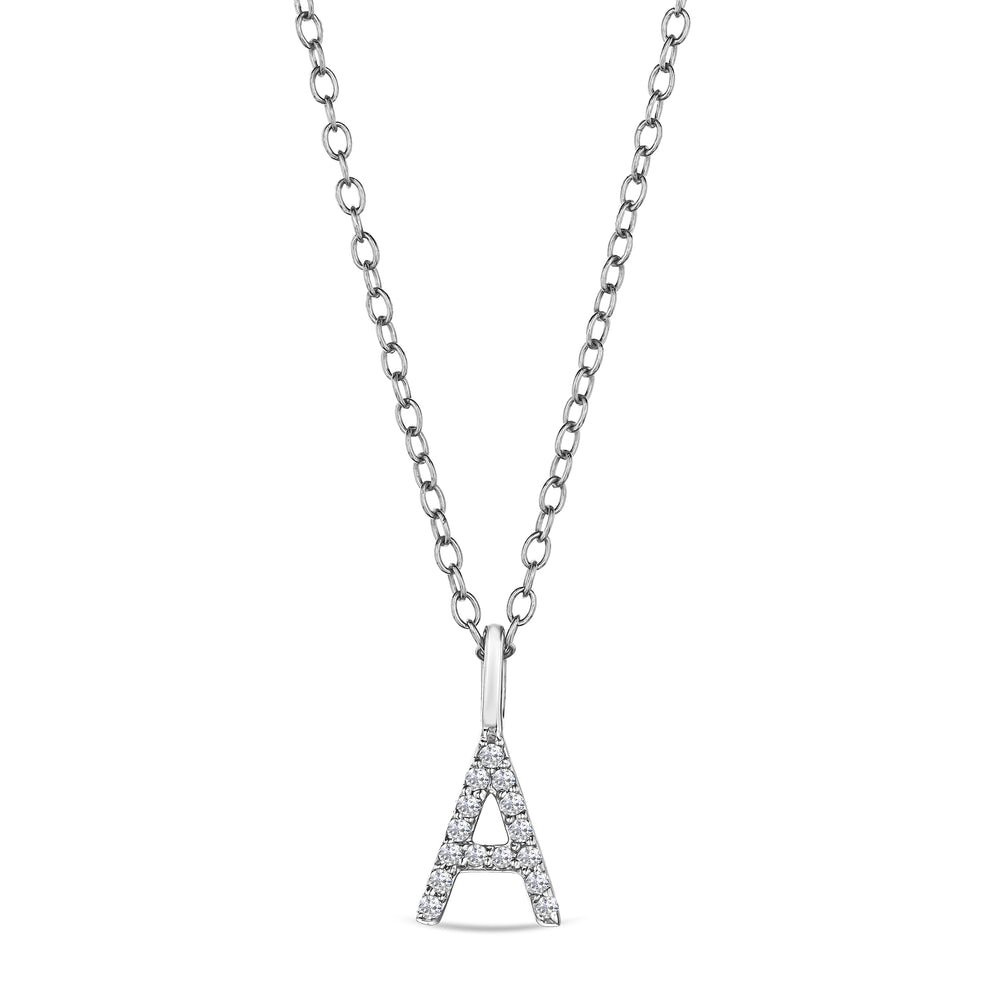 Love Letter Initial A Lab Diamond Necklace set in 9K White Gold