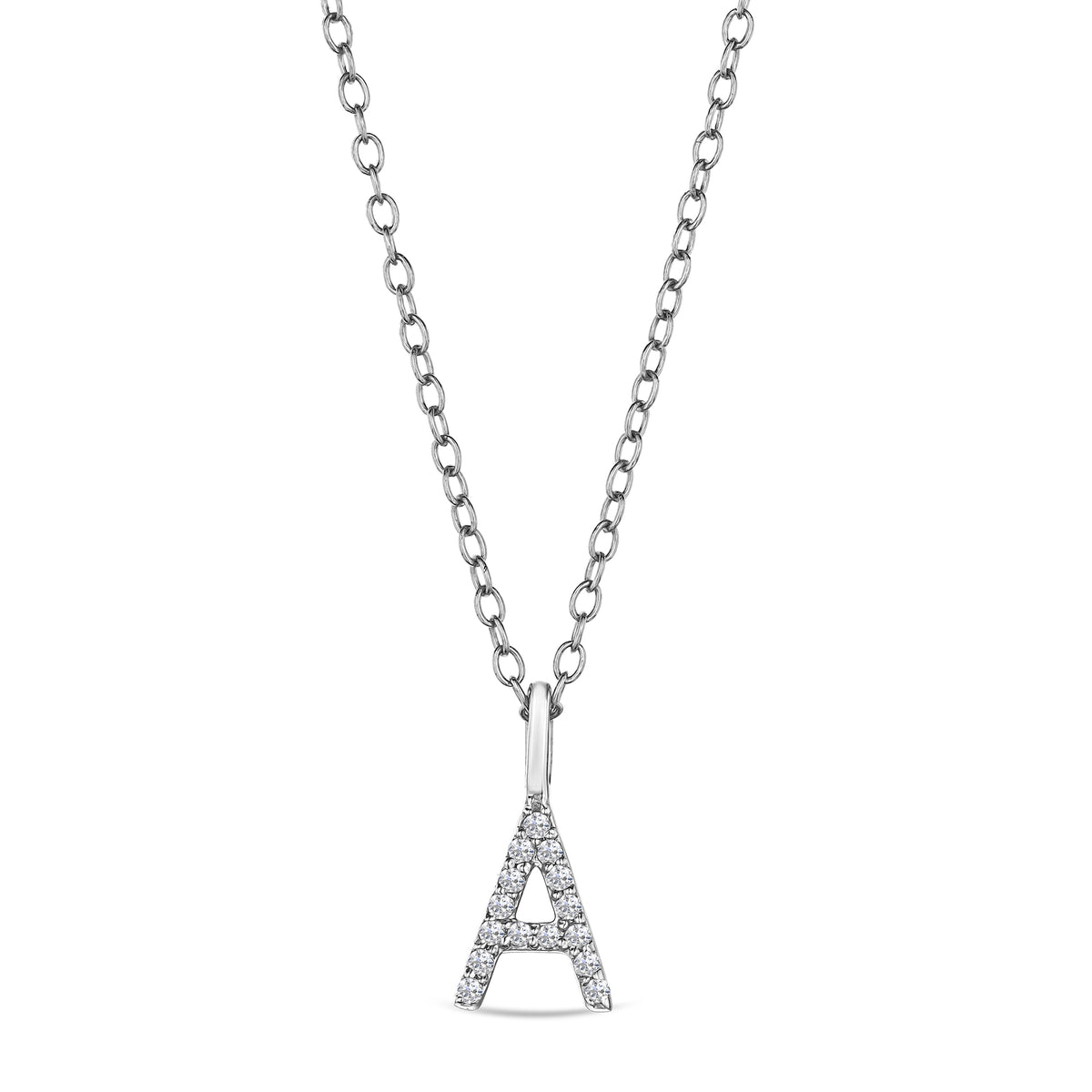 Love Letter Initial A Lab Diamond Necklace set in 9K White Gold