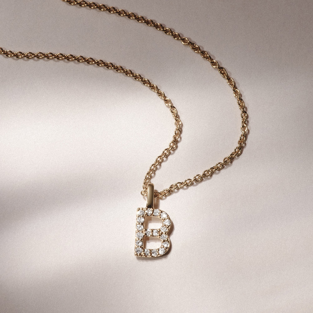 Love Letter Initial B Lab Diamond Necklace set in 9K Yellow Gold