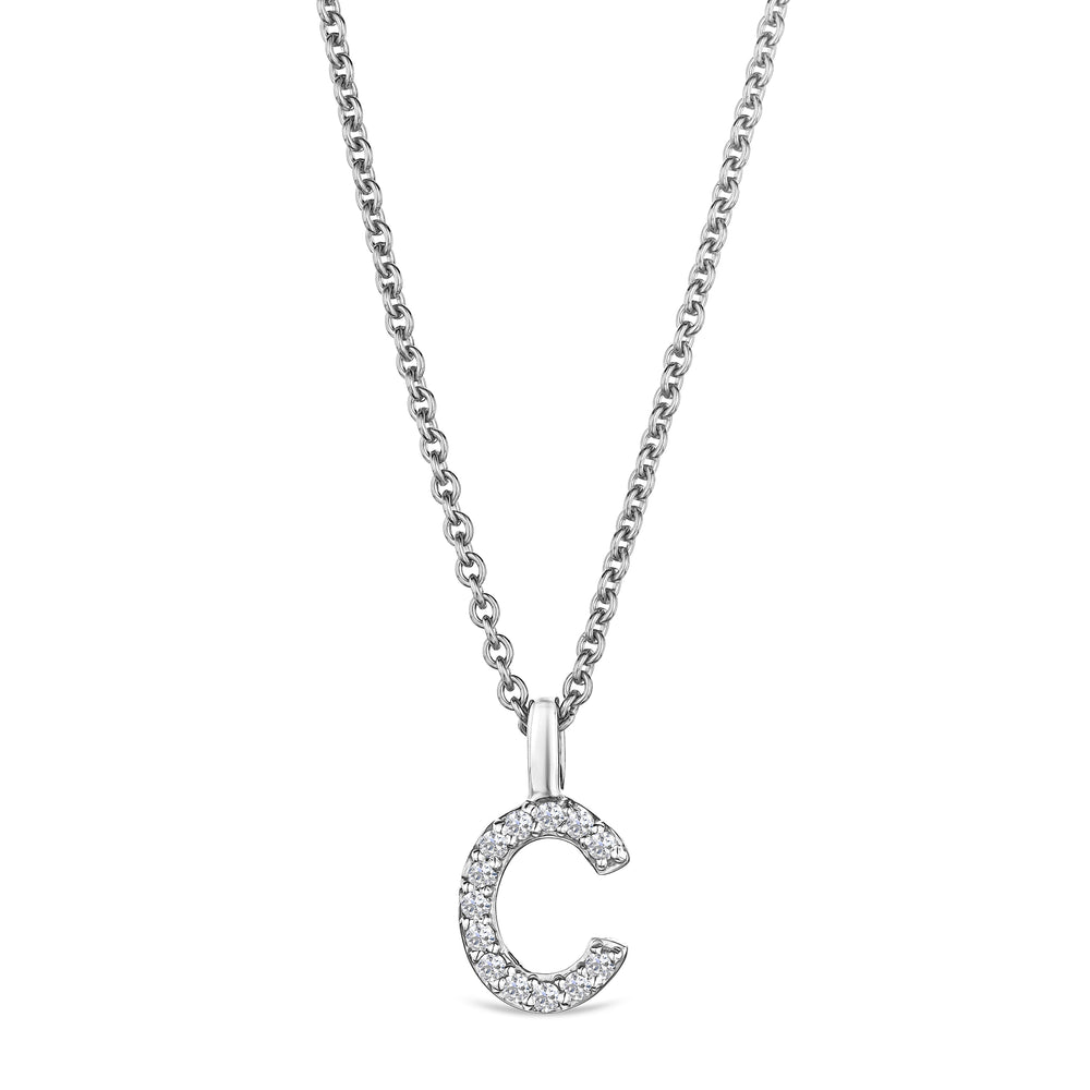 Love Letter Initial C Lab Diamond Necklace set in 9K White Gold