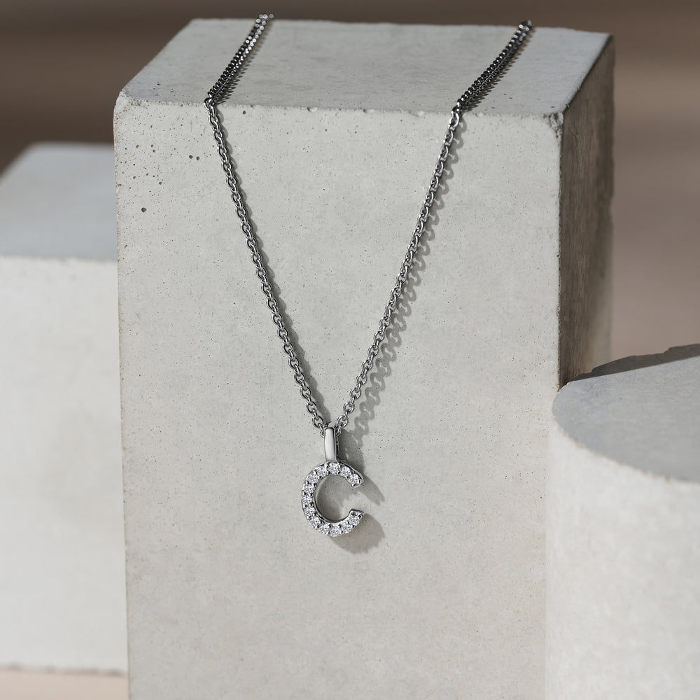 Love Letter Initial C Lab Diamond Necklace set in 9K White Gold