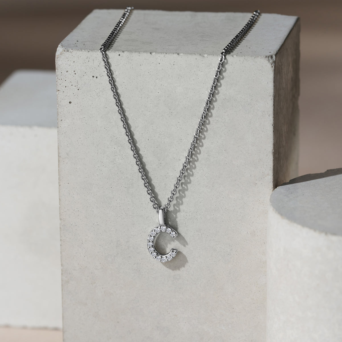 Love Letter Initial C Lab Diamond Necklace set in 9K White Gold