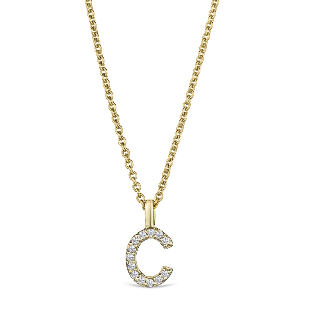Love Letter Initial C Lab Diamond Necklace set in 9K Yellow Gold