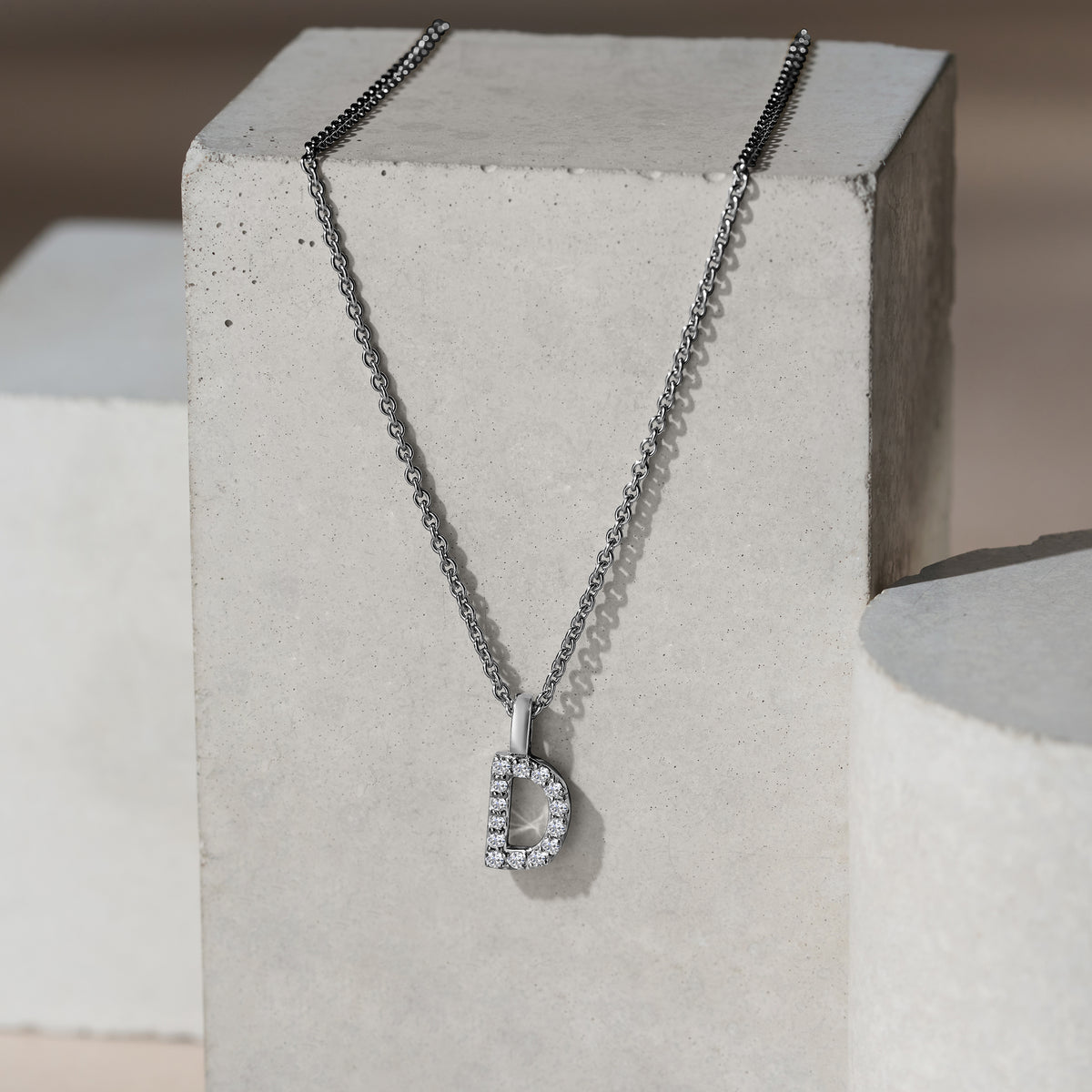 Love Letter Initial D Lab Diamond Necklace set in 9K White Gold