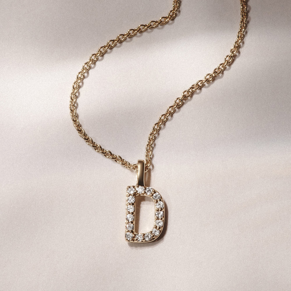 Love Letter Initial D Lab Diamond Necklace set in 9K Yellow Gold