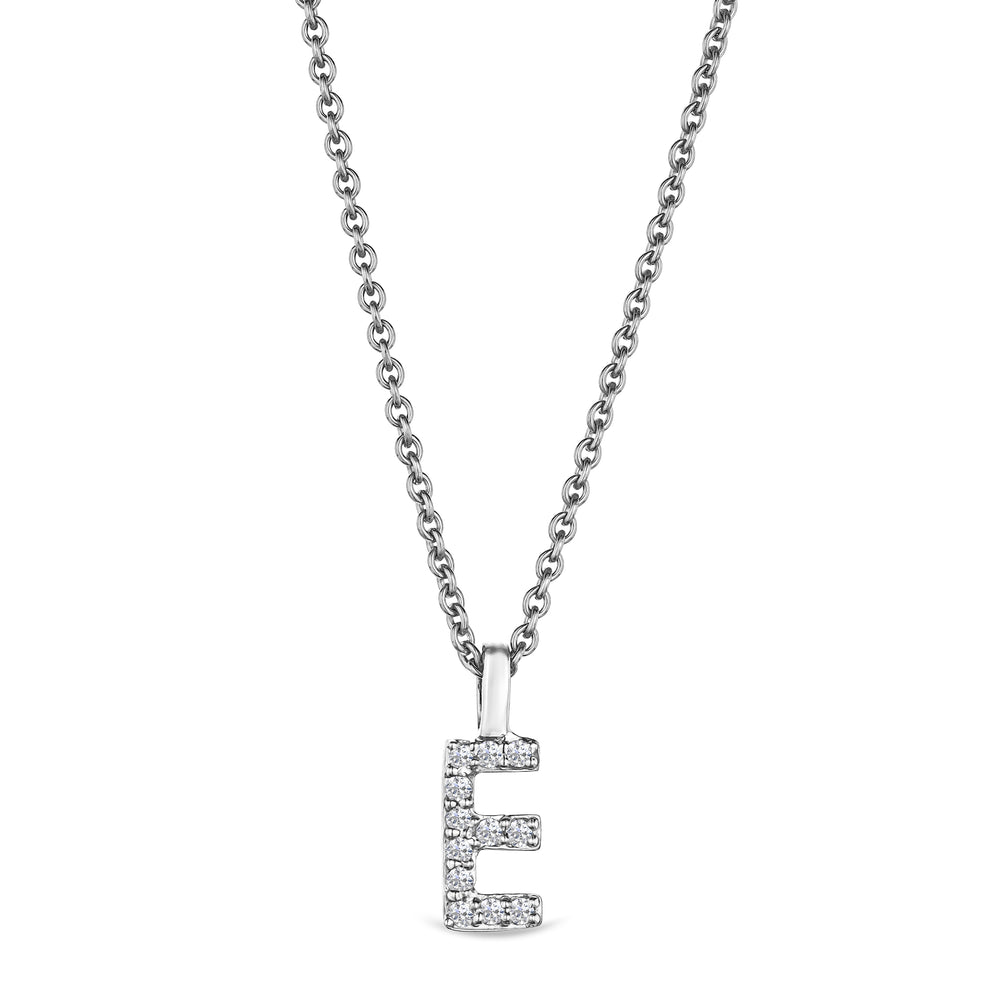 Love Letter Initial E Lab Diamond Necklace set in 9K White Gold