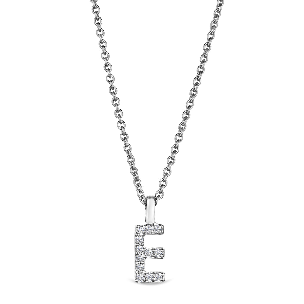 Love Letter Initial E Lab Diamond Necklace set in 9K White Gold