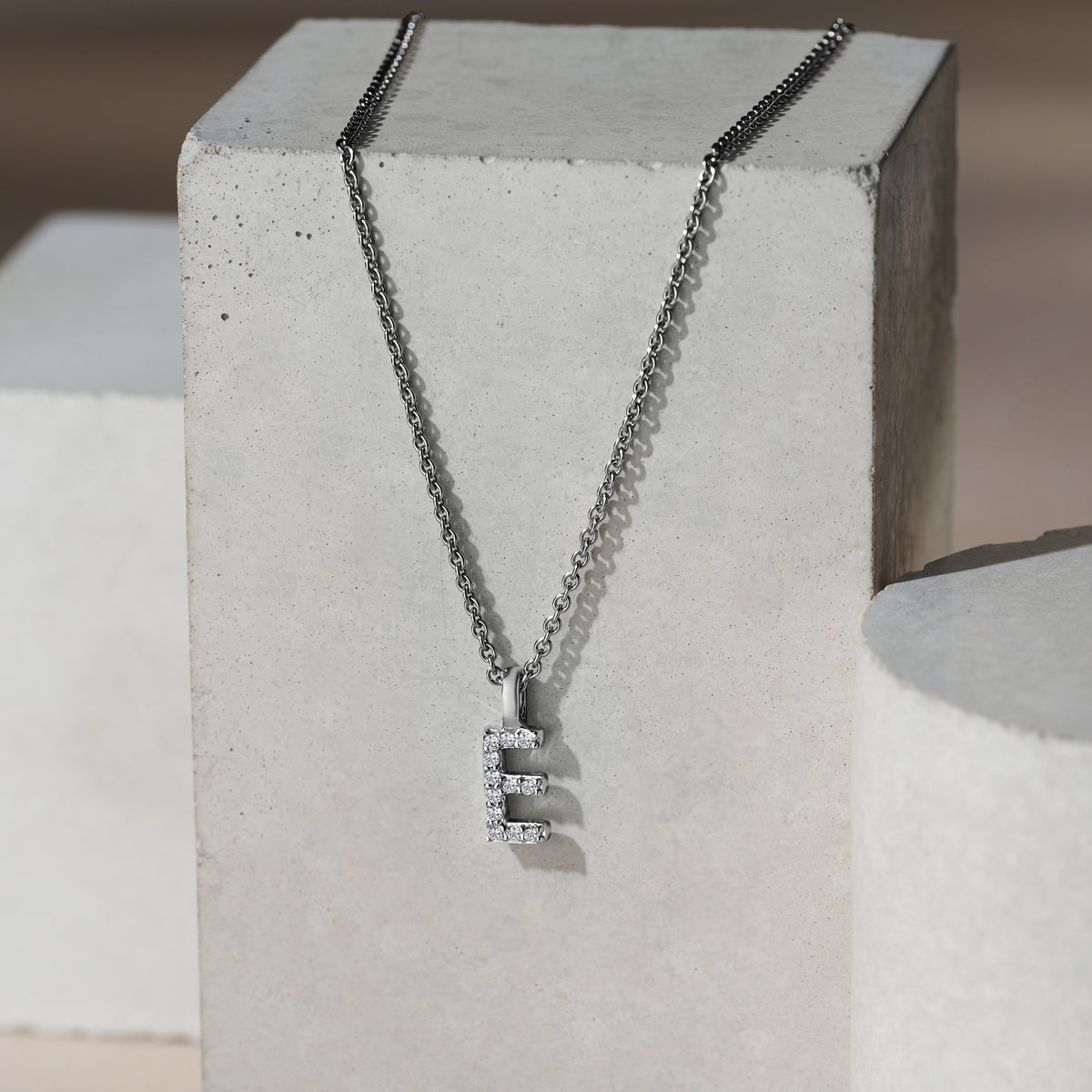 Love Letter Initial E Lab Diamond Necklace set in 9K White Gold