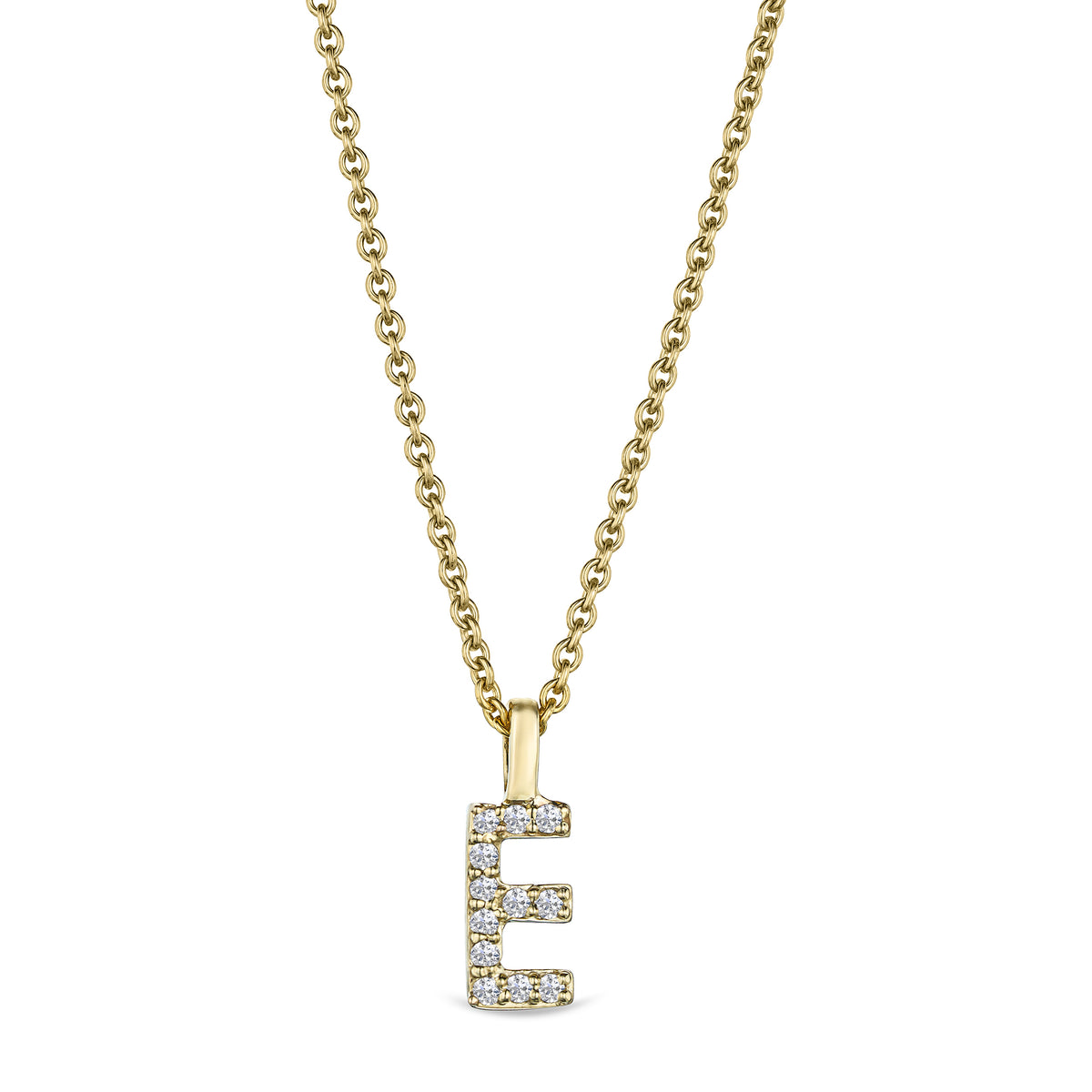 Love Letter Initial E Lab Diamond Necklace set in 9K Yellow Gold