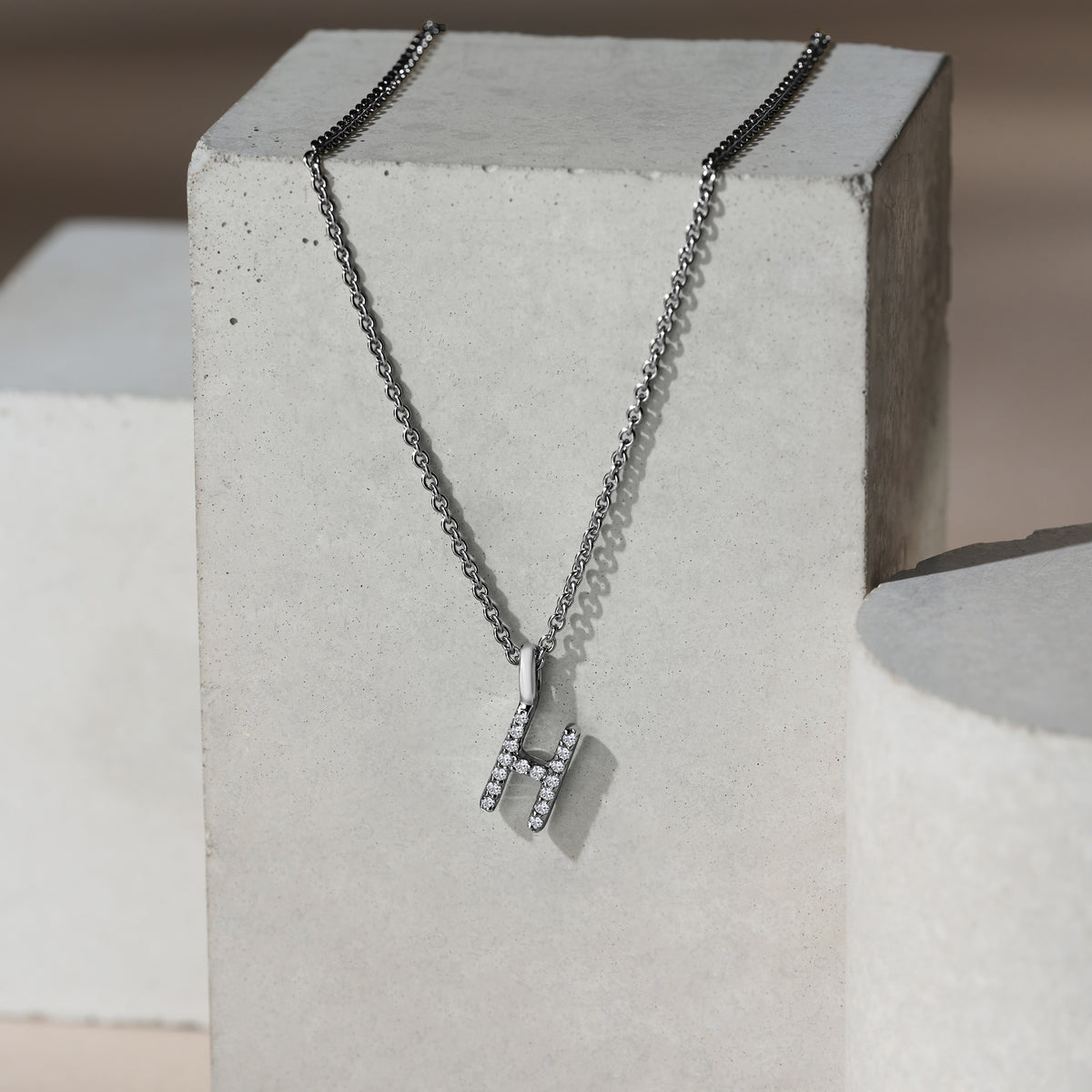 Love Letter Initial H Lab Diamond Necklace set in 9K White Gold