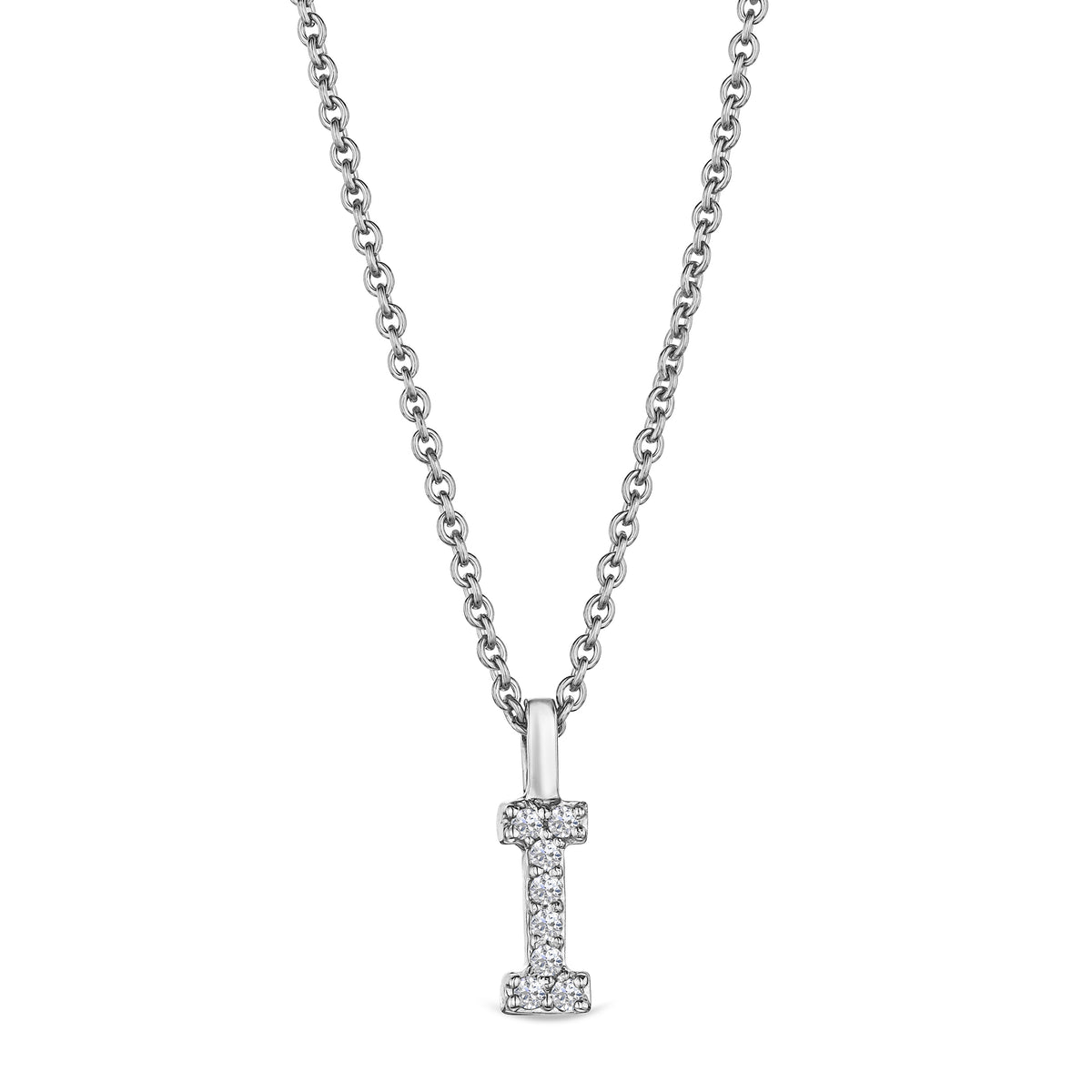 Love Letter Initial I Lab Diamond Necklace set in 9K White Gold
