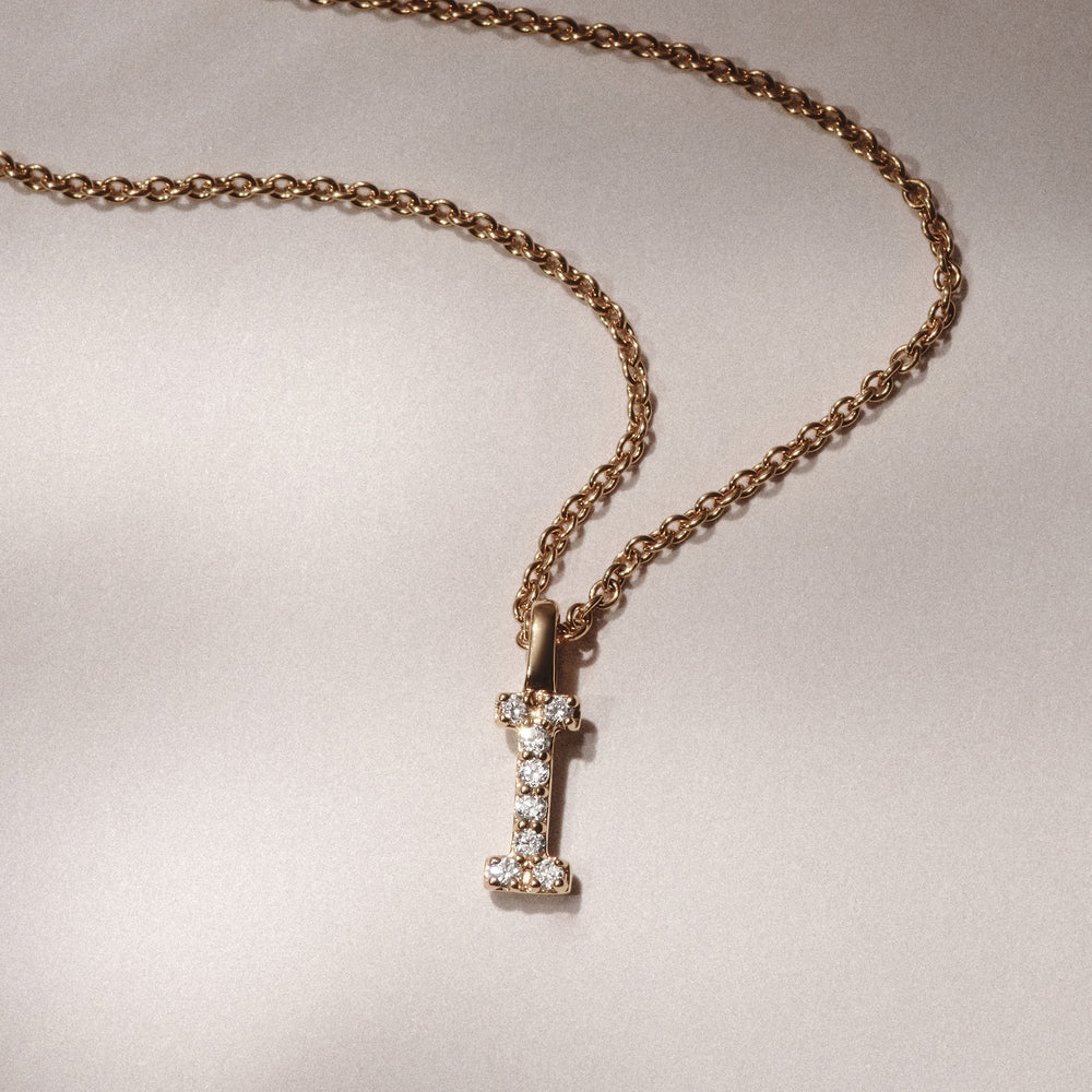 Love Letter Initial I Lab Diamond Necklace set in 9K Yellow Gold