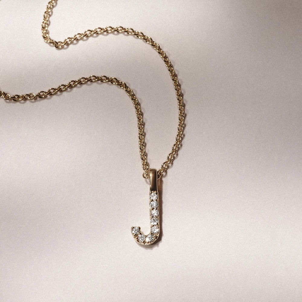 Love Letter Initial J Lab Diamond Necklace set in 9K Yellow Gold