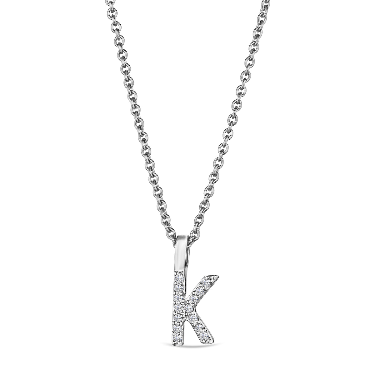 Love Letter Initial K Lab Diamond Necklace set in 9K White Gold