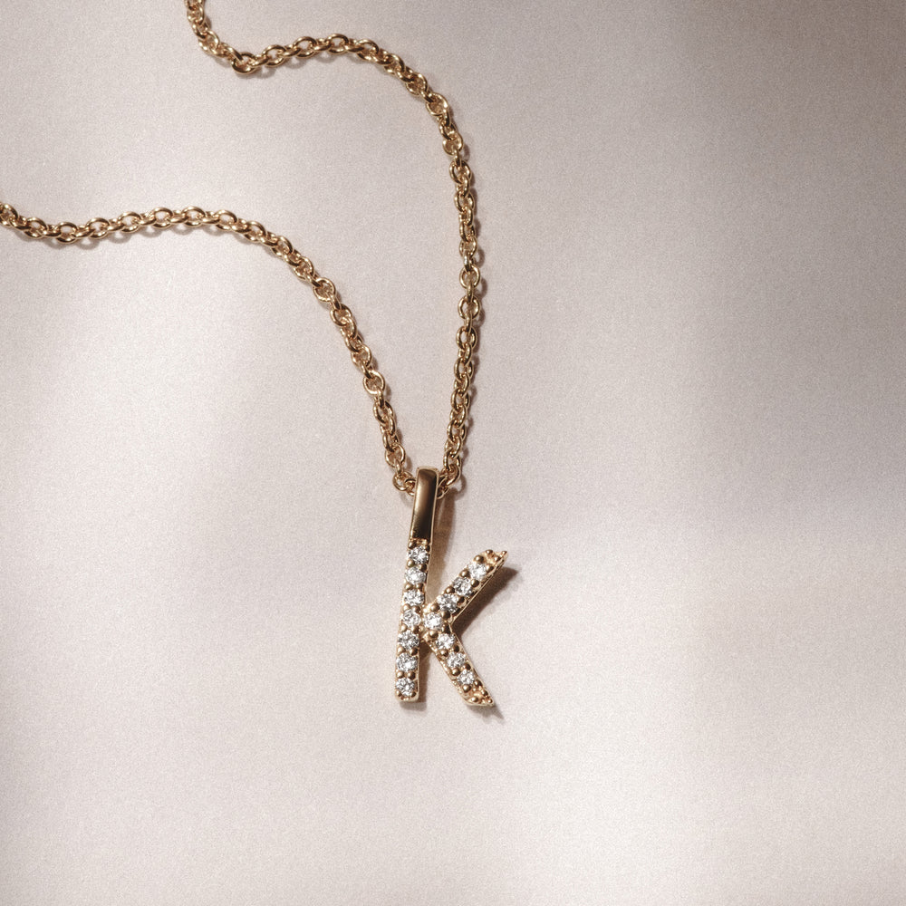 Love Letter Initial K Lab Diamond Necklace set in 9K Yellow Gold