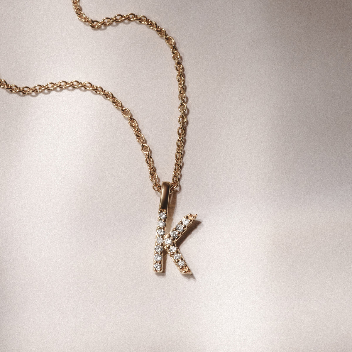 Love Letter Initial K Lab Diamond Necklace set in 9K Yellow Gold