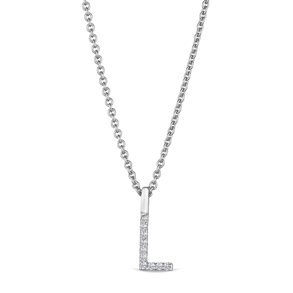 Love Letter Initial L Lab Diamond Necklace set in 9K White Gold