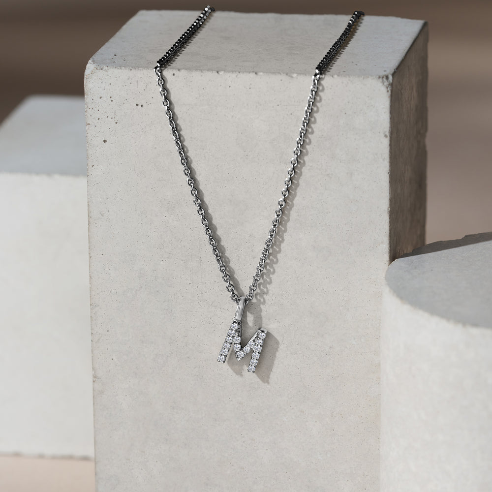 Love Letter Initial M Lab Diamond Necklace set in 9K White Gold