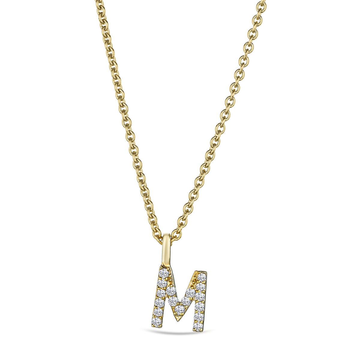 Love Letter Initial M Lab Diamond Necklace set in 9K Yellow Gold