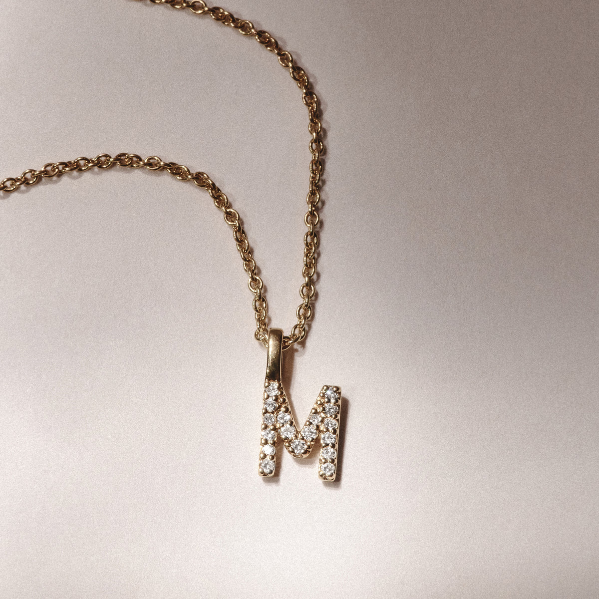 Love Letter Initial M Lab Diamond Necklace set in 9K Yellow Gold