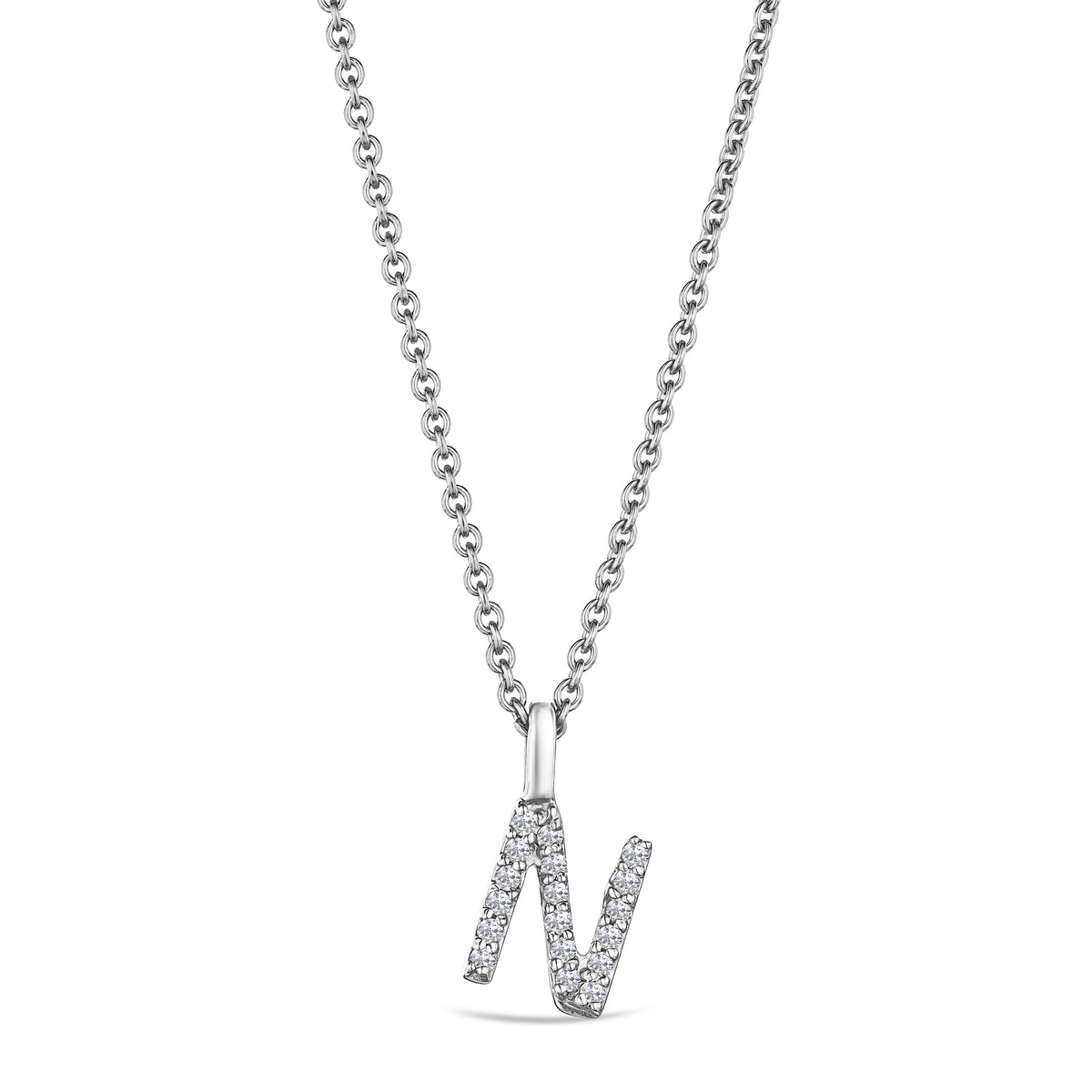 Love Letter Initial N Lab Diamond Necklace set in 9K White Gold