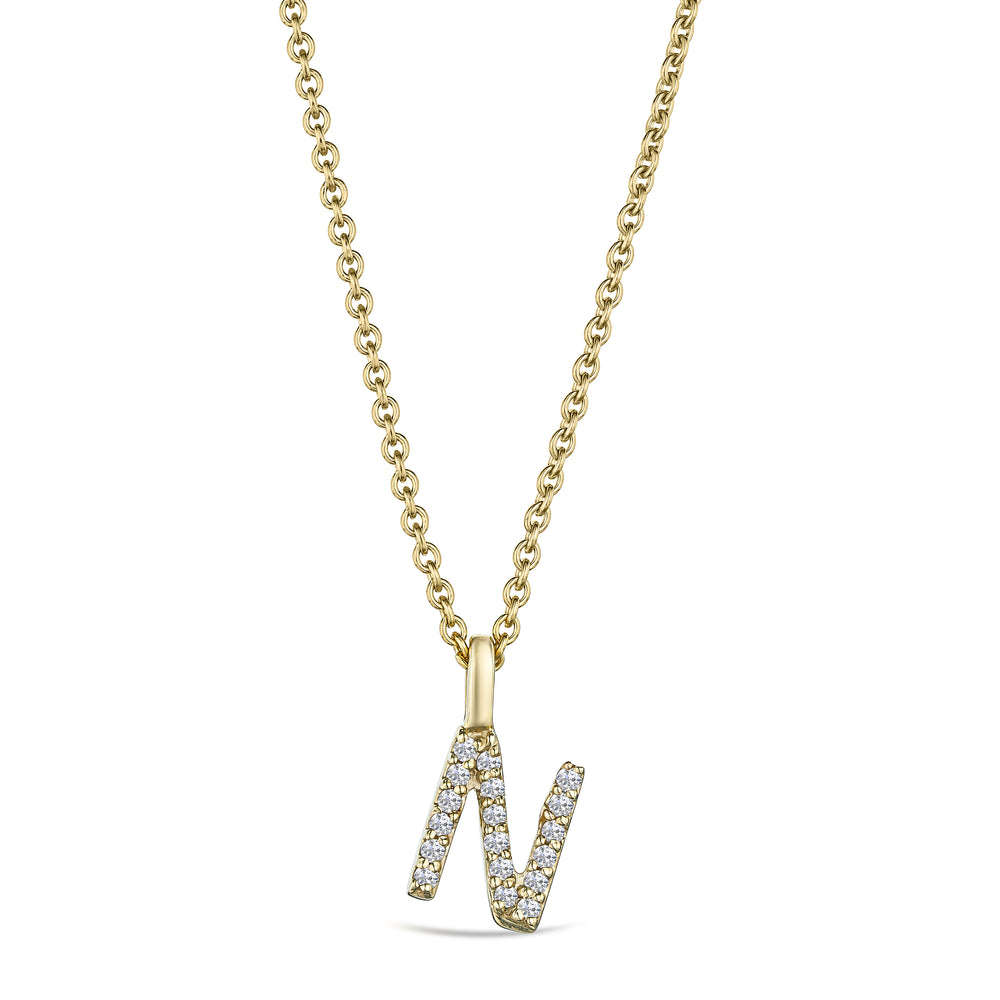 Love Letter Initial N Lab Diamond Necklace set in 9K Yellow Gold