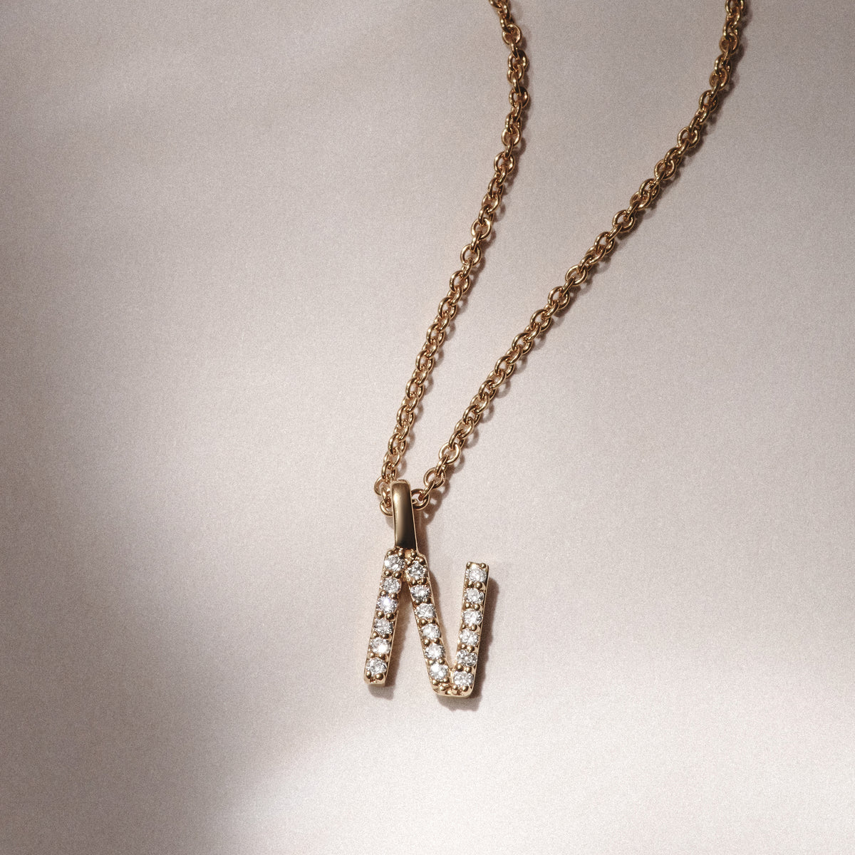 Love Letter Initial N Lab Diamond Necklace set in 9K Yellow Gold
