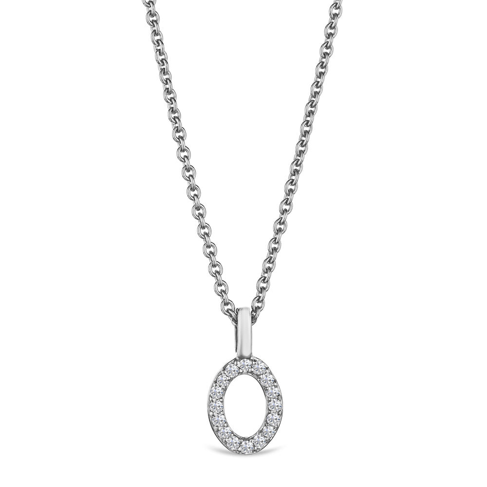 Love Letter Initial O Lab Diamond Necklace set in 9K White Gold