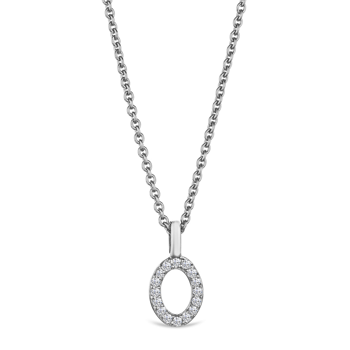 Love Letter Initial O Lab Diamond Necklace set in 9K White Gold