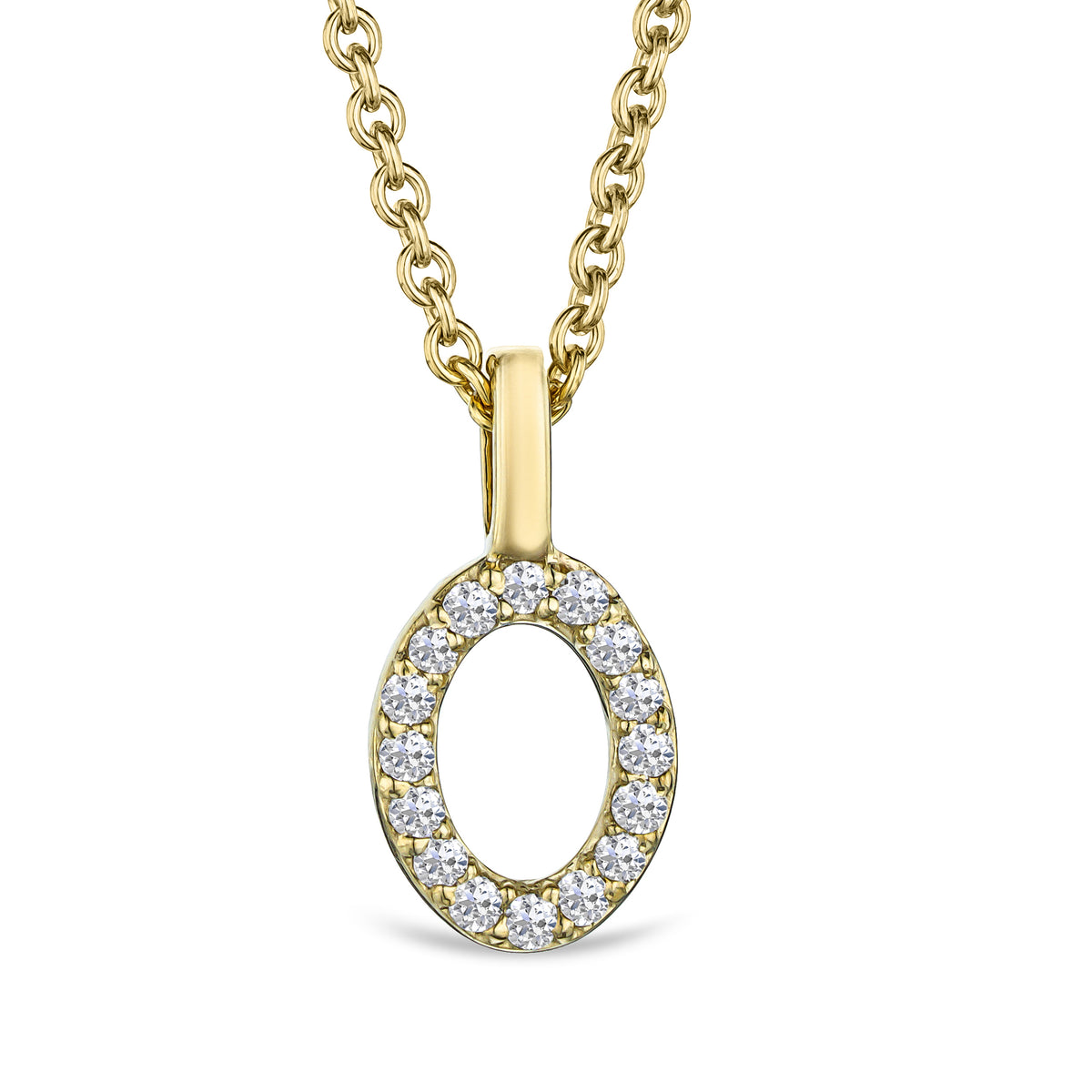 Love Letter Initial O Lab Diamond Necklace set in 9K Yellow Gold