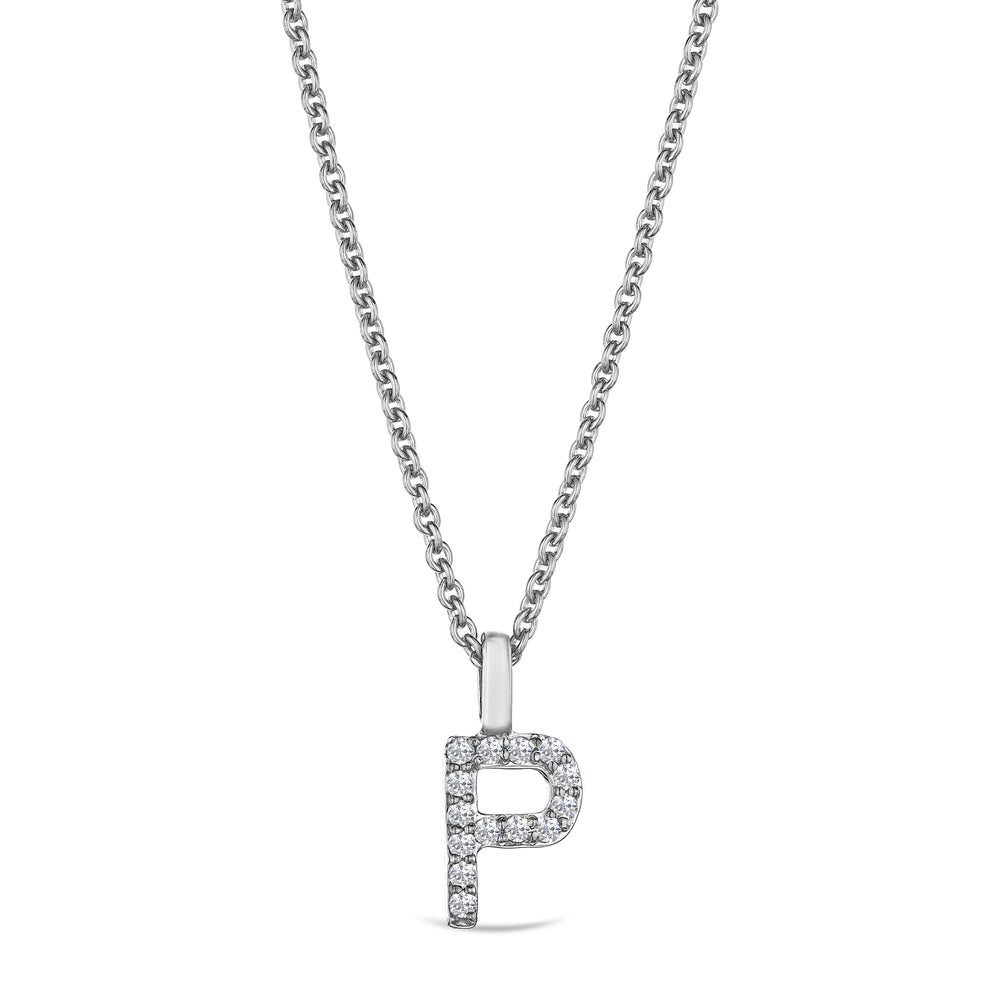 Love Letter Initial P Lab Diamond Necklace set in 9K White Gold
