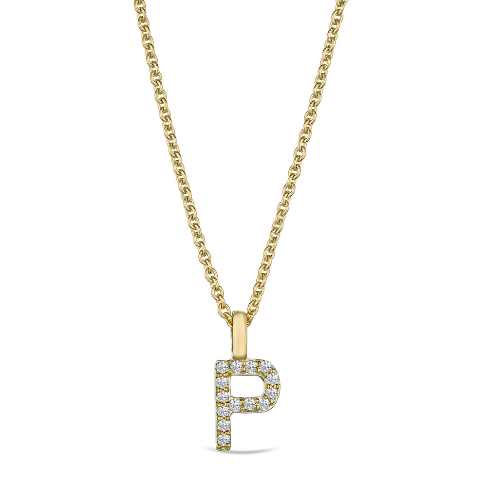 Love Letter Initial P Lab Diamond Necklace set in 9K Yellow Gold