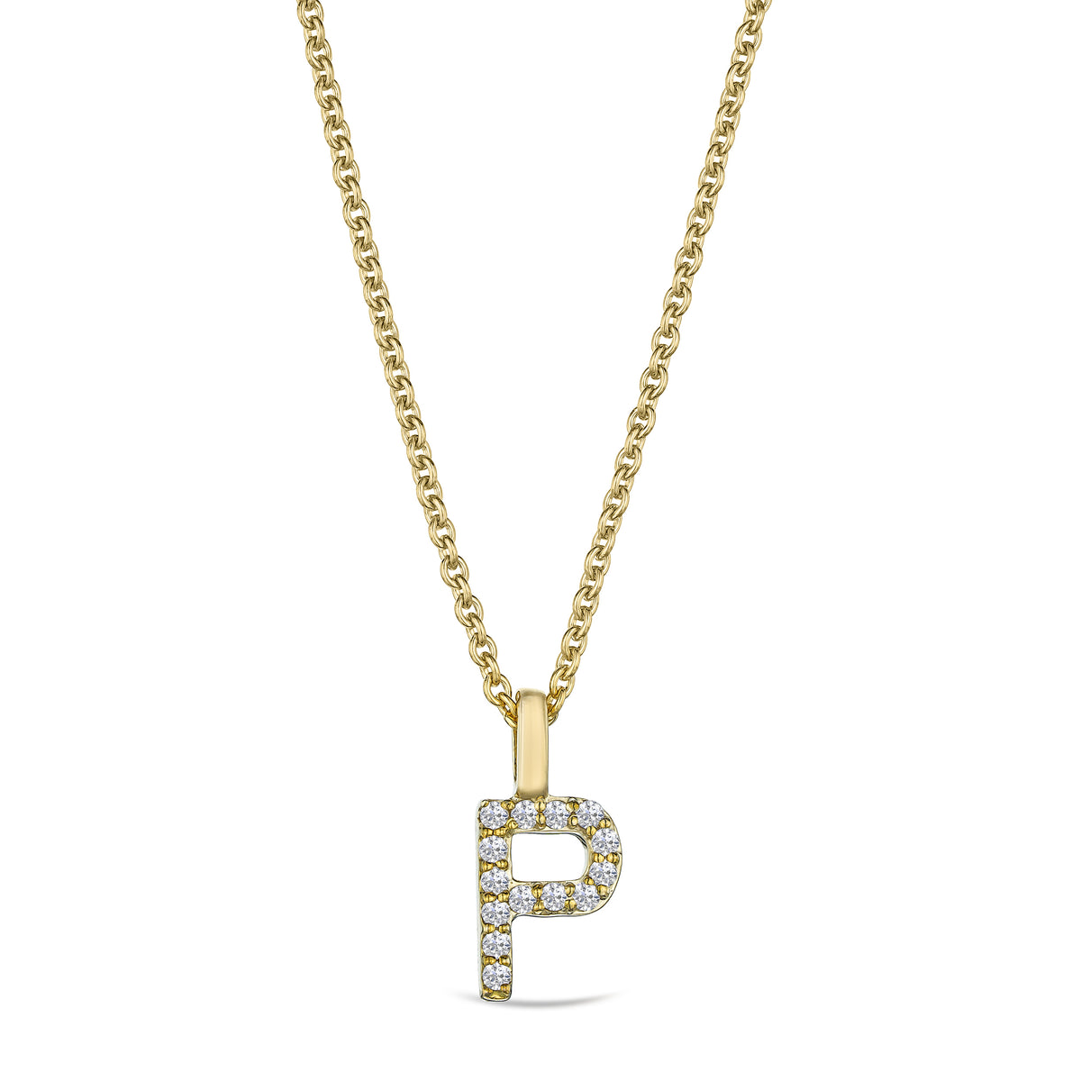 Love Letter Initial P Lab Diamond Necklace set in 9K Yellow Gold