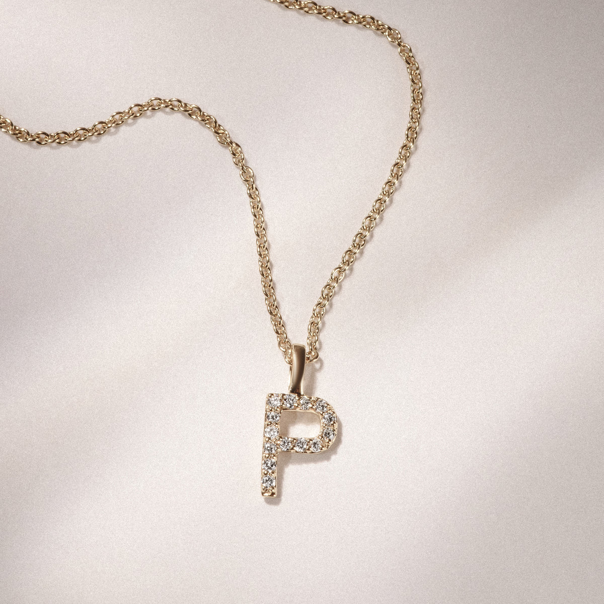 Love Letter Initial P Lab Diamond Necklace set in 9K Yellow Gold