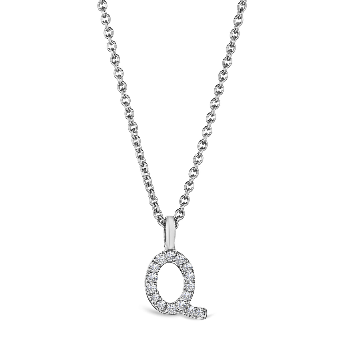 Love Letter Initial Q Lab Diamond Necklace set in 9K White Gold