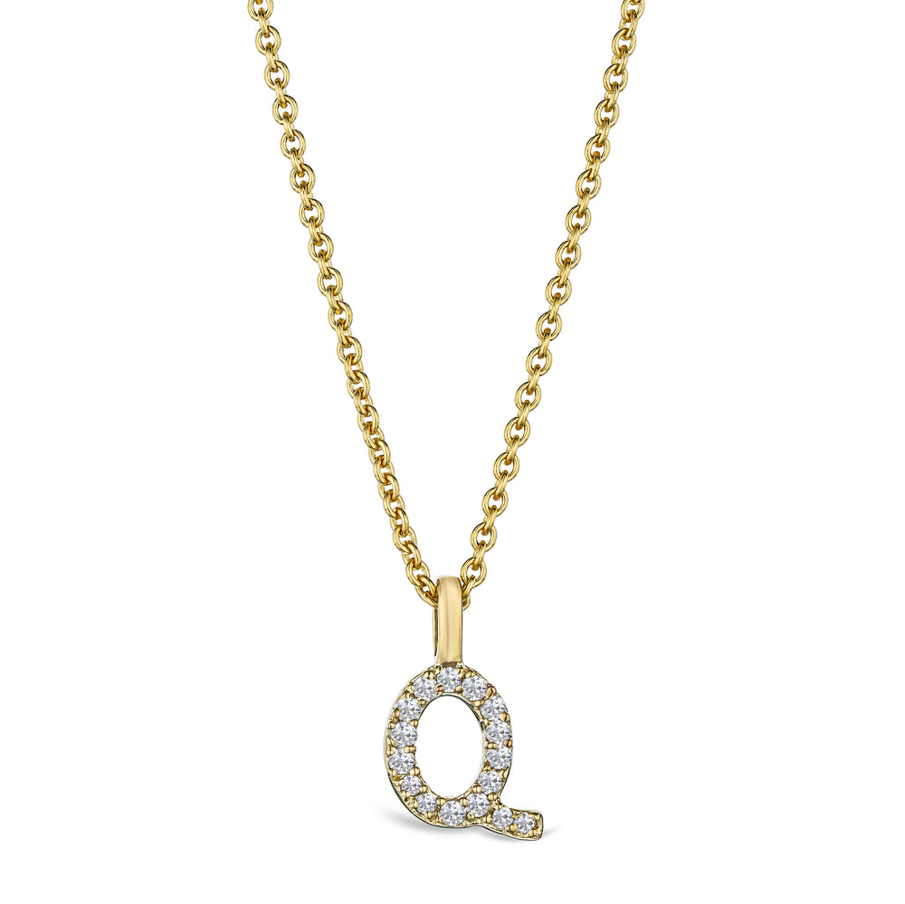Love Letter Initial Q Lab Diamond Necklace set in 9K Yellow Gold