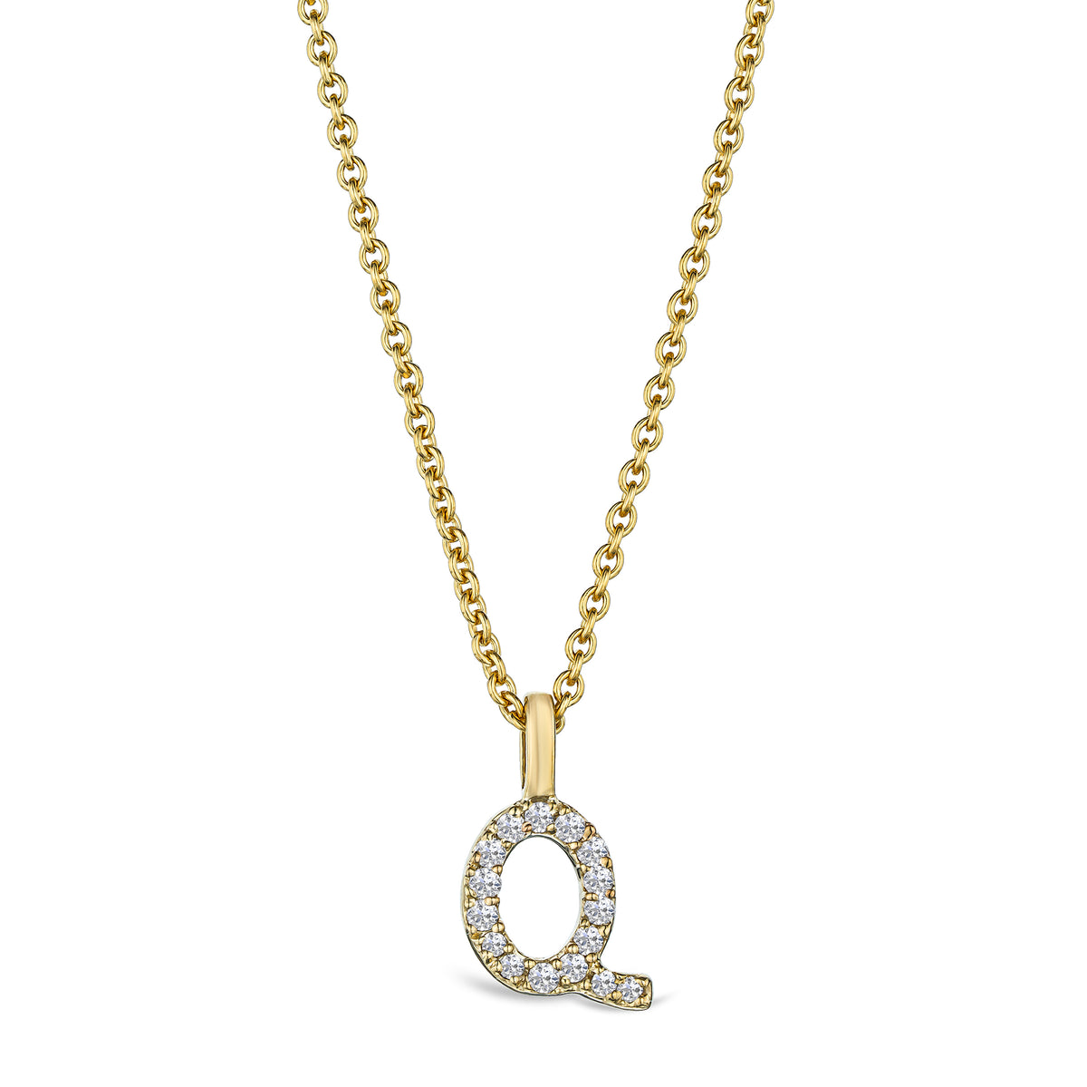 Love Letter Initial Q Lab Diamond Necklace set in 9K Yellow Gold