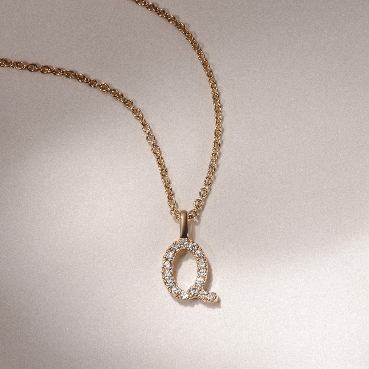 Love Letter Initial Q Lab Diamond Necklace set in 9K Yellow Gold
