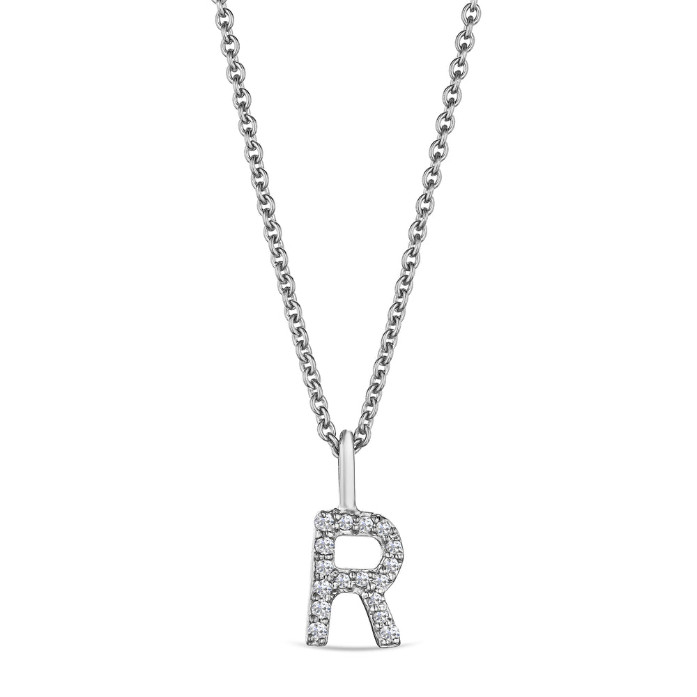 Love Letter Initial R Lab Diamond Necklace set in 9K White Gold