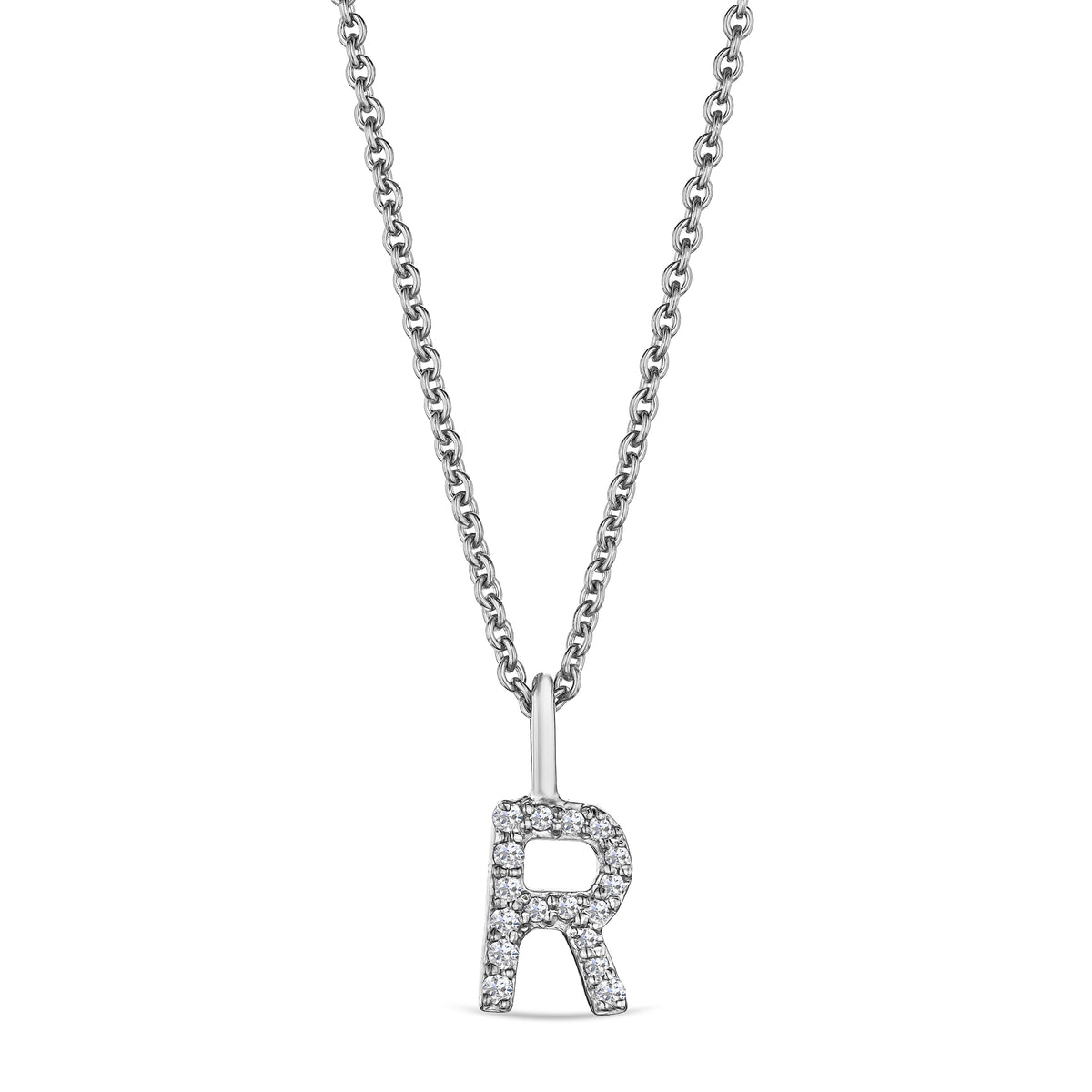 Love Letter Initial R Lab Diamond Necklace set in 9K White Gold