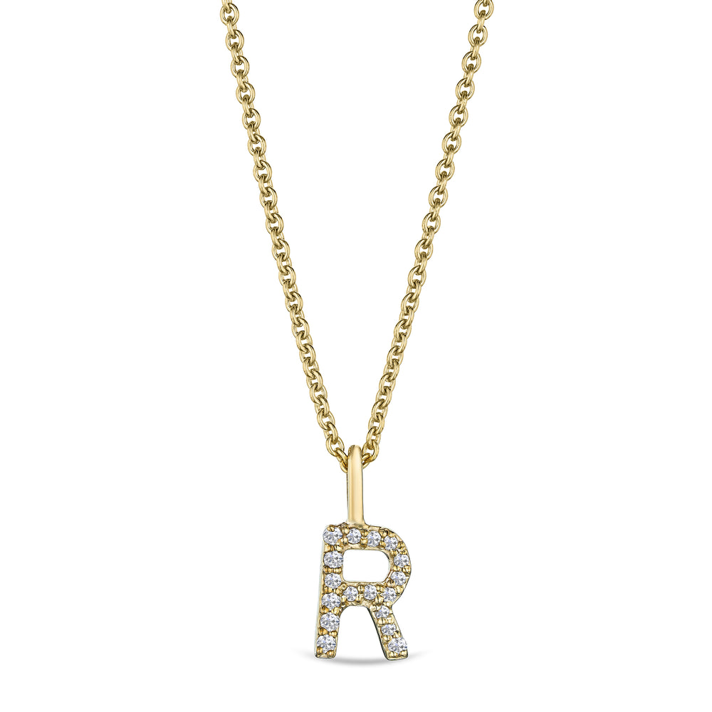 Love Letter Initial R Lab Diamond Necklace set in 9K Yellow Gold