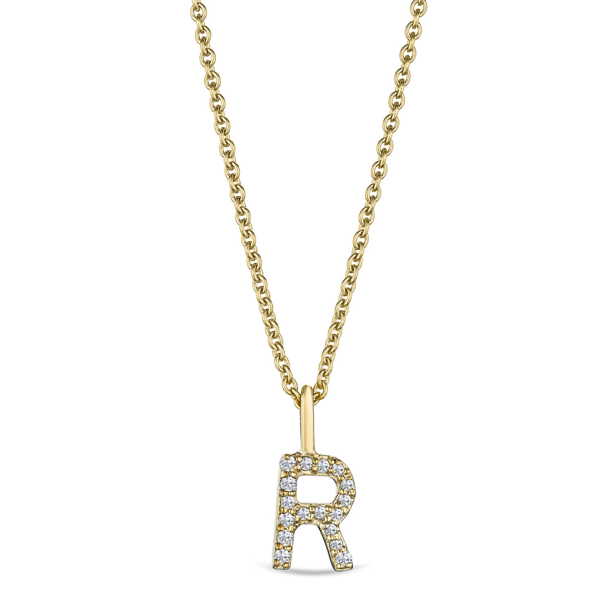 Love Letter Initial R Lab Diamond Necklace set in 9K Yellow Gold